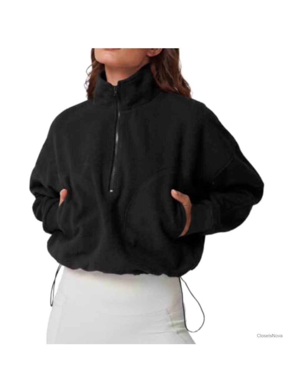 Sherpa Fleece Half Zip Pullover Cropped Sweatshirt Winter Jacket